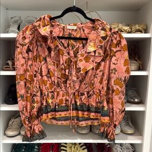 Ulla Johnson Floral Ruffle Blouse - Pink and Green